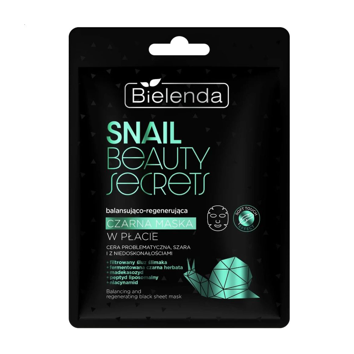 Балансувальна та регенерувальна чорна тканинна маска для обличчя Bielenda Snail Beauty Secrets Black Sheet Mask, 1 шт